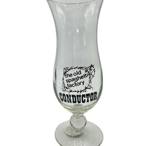 Old Spaghetti Factory Conductor Glass 7.5" Stemmed Vintage Barware Souvenir
